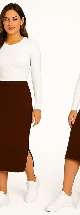 Women's Elastic Waist Pencil Bodycon Midi Skirt - Women's Imported Stretchable Skirt Elastic Waist Stretch Bodycon with Calf Length - Image 5