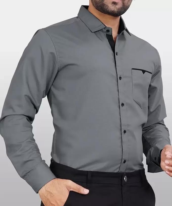 Men's Regular Fit Solid Soft Touch Cotton Casual Shirt with Pocket Design with Spread Collar & Full Sleeves - Image 4