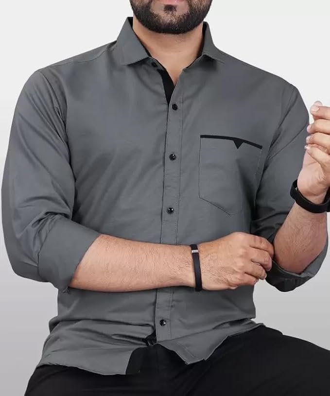 Men's Regular Fit Solid Soft Touch Cotton Casual Shirt with Pocket Design with Spread Collar & Full Sleeves - Image 3