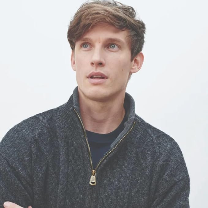 Men's Irish Wool Sweater, Full Zip, Front Pockets, Lined Interior, Gray - Image 6