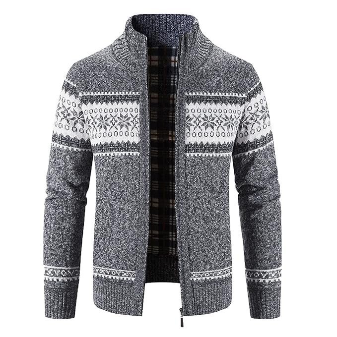 Cardigan Sweaters for Men,Mens Zipper Cardigan Sweater Mens Casual Slim Full-Zip Solid Thick Knitted Outerwear Winter - Image 4
